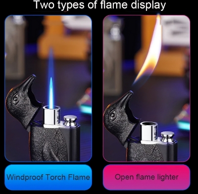 Picture of Double Flame Conversion Inative Men's Giftflatable Lighter Metal Three-dimensional Embossed Penguin Lighter Personalized Cre