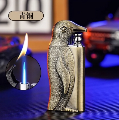 Picture of Double Flame Conversion Inative Men's Giftflatable Lighter Metal Three-dimensional Embossed Penguin Lighter Personalized Cre