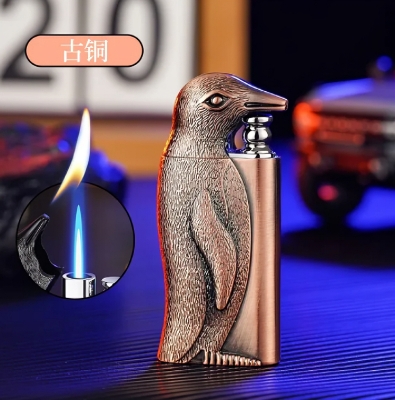 Picture of Double Flame Conversion Inative Men's Giftflatable Lighter Metal Three-dimensional Embossed Penguin Lighter Personalized Cre
