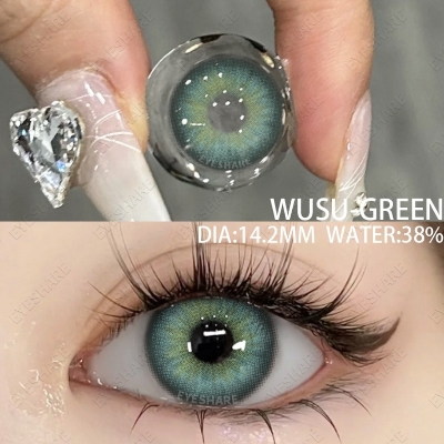 Picture of New Eyeshare Wusu Green Color contact lens with regular kit box for men & women. 1 pair Eyeshare Color contact lens for eye makeup and Cosmetics. Eyeshare Wusu Series Contact Lens. #wusu