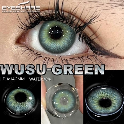Picture of New Eyeshare Wusu Green Color contact lens with regular kit box for men & women. 1 pair Eyeshare Color contact lens for eye makeup and Cosmetics. Eyeshare Wusu Series Contact Lens. #wusu