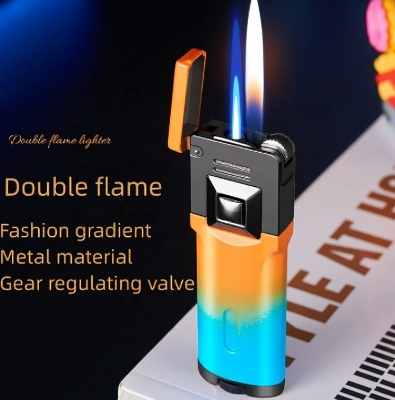 Picture of Classic Metal Gradient Double Flame Lighter Elegant Open Flame Durable Cycle Environmental Protection Practical