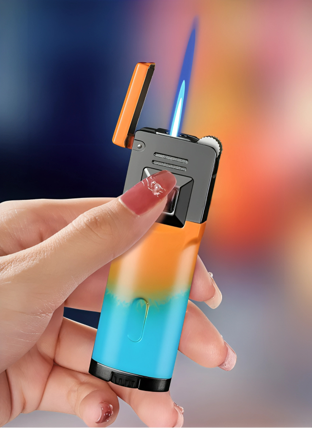 Picture of Classic Metal Gradient Double Flame Lighter Elegant Open Flame Durable Cycle Environmental Protection Practical