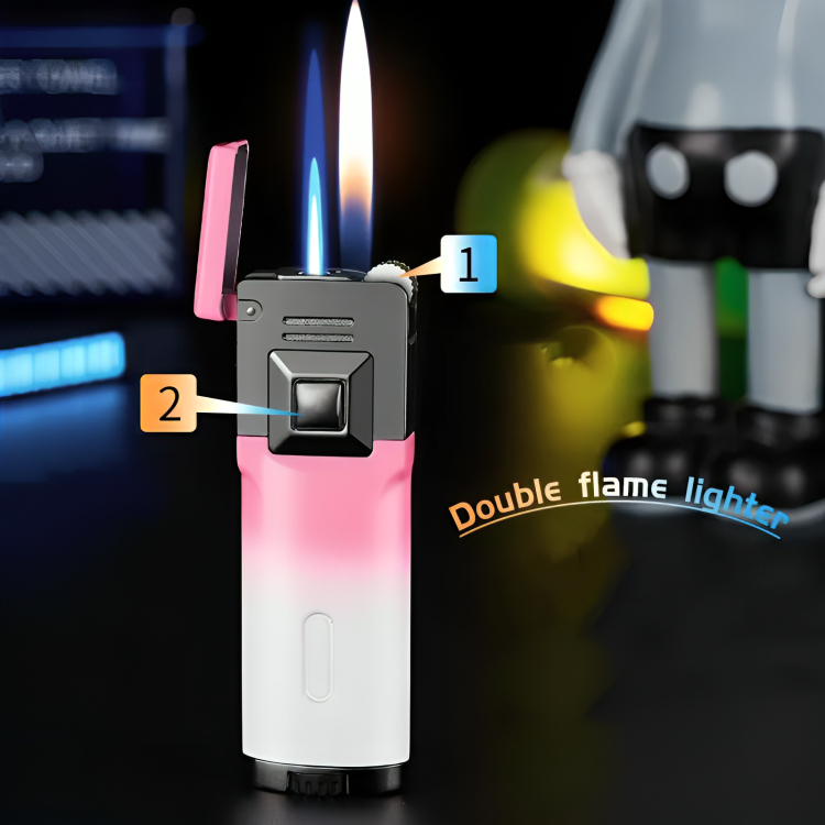 Picture of Classic Metal Gradient Double Flame Lighter Elegant Open Flame Durable Cycle Environmental Protection Practical