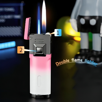 Picture of Classic Metal Gradient Double Flame Lighter Elegant Open Flame Durable Cycle Environmental Protection Practical