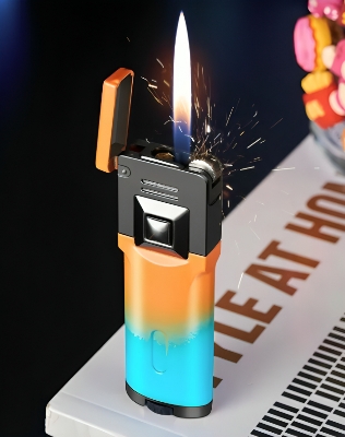 Picture of Classic Metal Gradient Double Flame Lighter Elegant Open Flame Durable Cycle Environmental Protection Practical