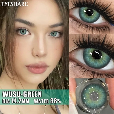 Picture of New Eyeshare Wusu Green Color contact lens with regular kit box for men & women. 1 pair Eyeshare Color contact lens for eye makeup and Cosmetics. Eyeshare Wusu Series Contact Lens. #wusu