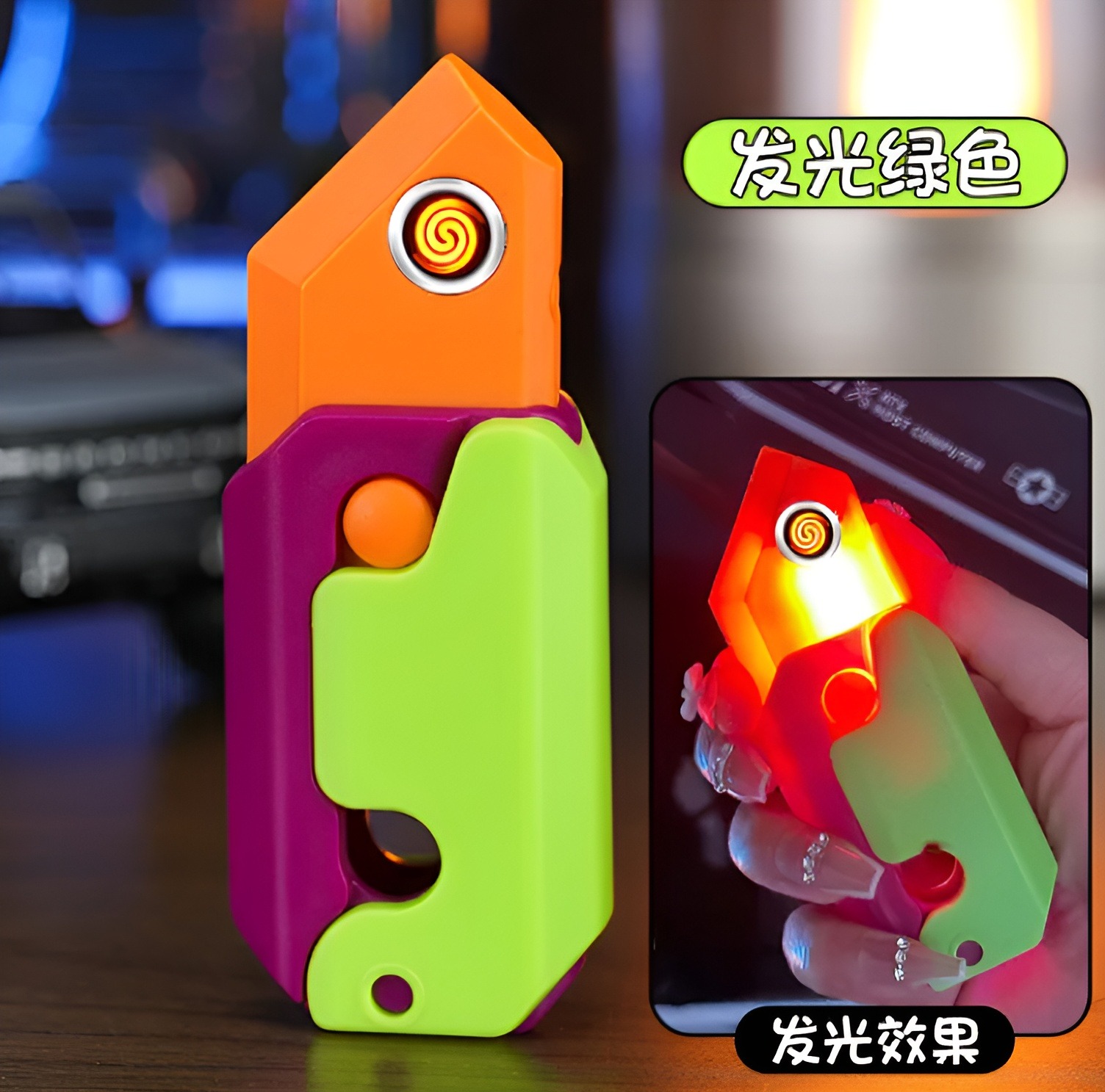 Picture of Creative luminous gravity radish windproof tungsten wire ignition type-C charging lighter smooth decompression USB lighter