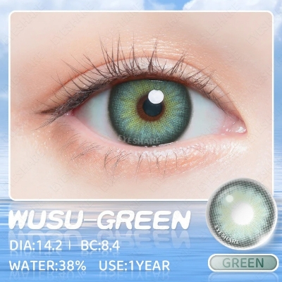 Picture of New Ksseye Wusu Green Color contact lens with regular kit box for men & women. 1 pair Ksseye Color contact lens for eye makeup and Cosmetics. Ksseye Wusu Series Contact Lens. #wusu