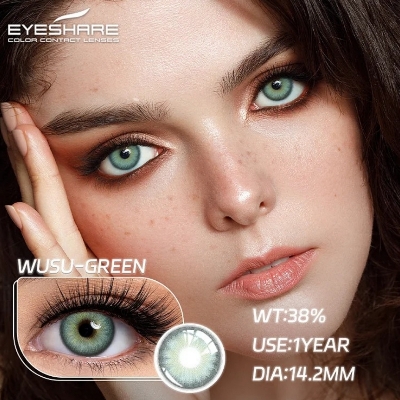Picture of New Ksseye Wusu Green Color contact lens with regular kit box for men & women. 1 pair Ksseye Color contact lens for eye makeup and Cosmetics. Ksseye Wusu Series Contact Lens. #wusu