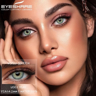 Picture of New Ksseye Wusu Green Color contact lens with regular kit box for men & women. 1 pair Ksseye Color contact lens for eye makeup and Cosmetics. Ksseye Wusu Series Contact Lens. #wusu