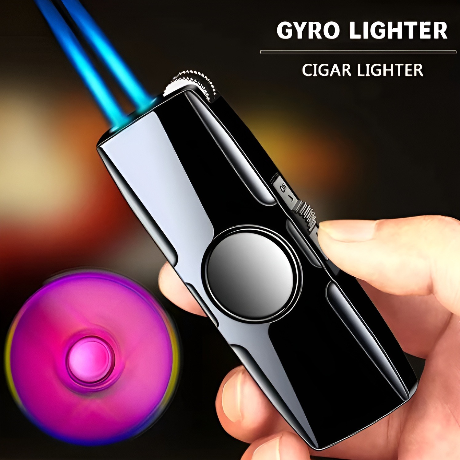 Picture of New Metal Fidget Spinner Cool Lighter Windproof Blue Flame Turbo Torch Jet Lighter