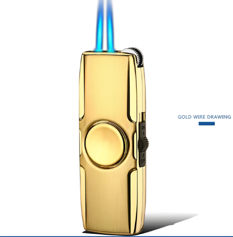 Picture of New Metal Fidget Spinner Cool Lighter Windproof Blue Flame Turbo Torch Jet Lighter