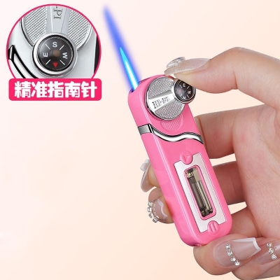 Picture of Outdoor Windproof Inflatable Compass Lighter Blue Flame Mini Portable Rocker Ignition Visible Gas Chamber Cute Lighter