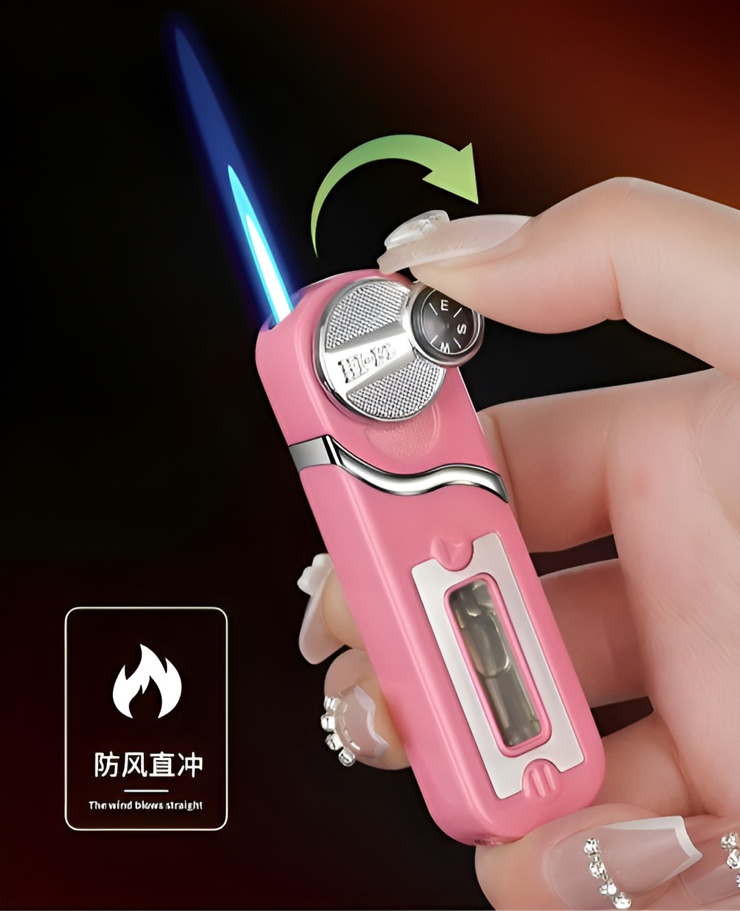 Picture of Outdoor Windproof Inflatable Compass Lighter Blue Flame Mini Portable Rocker Ignition Visible Gas Chamber Cute Lighter