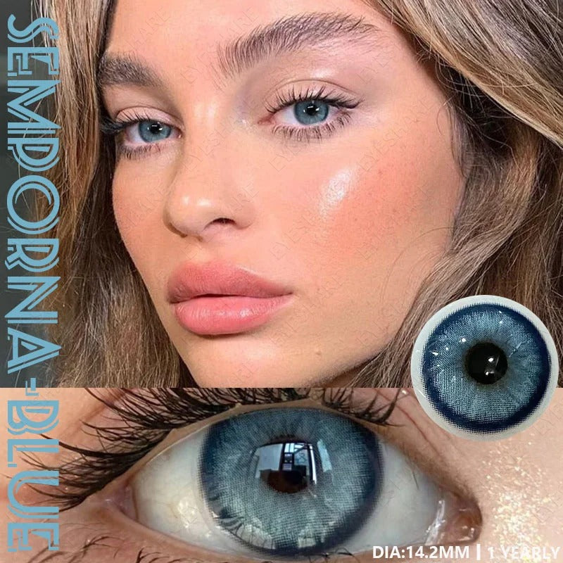 Picture of New Sem.por.na Blue Color Contact Lens With Regular Kit Box For Men and Women. 1 Pair Sem.por.na Blue Color Contact Lens For Eye makeup And Eyefashion. Sem.por.na  Series Contact Lens #sem