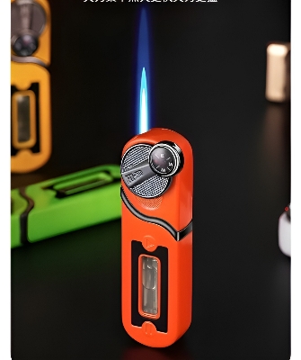 Picture of Outdoor Windproof Inflatable Compass Lighter Blue Flame Mini Portable Rocker Ignition Visible Gas Chamber Cute Lighter