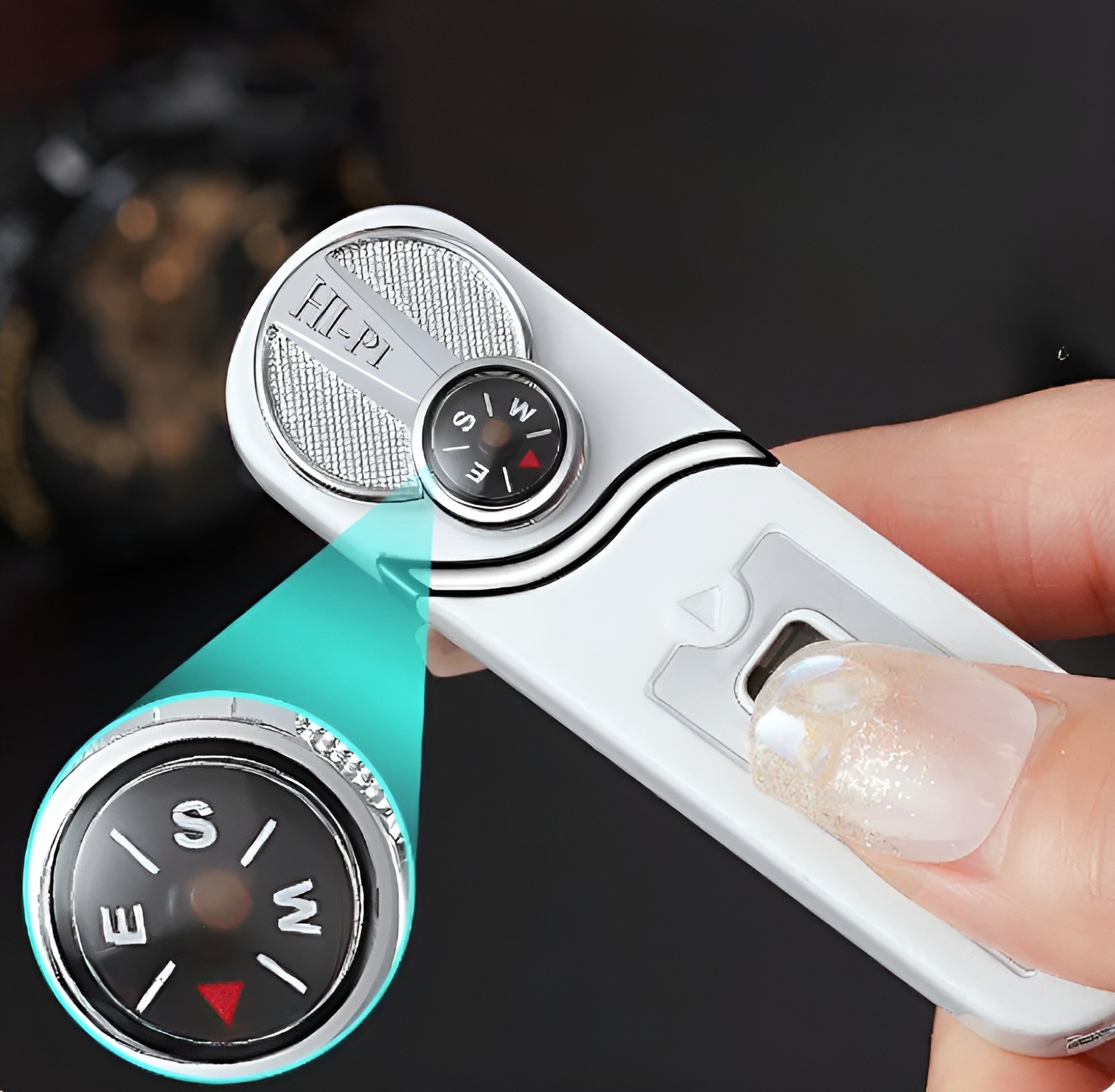Picture of Outdoor Windproof Inflatable Compass Lighter Blue Flame Mini Portable Rocker Ignition Visible Gas Chamber Cute Lighter