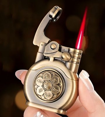 Picture of Butane Torch Lighter - Vintage Rocker Arm Lighter, Windproof Reusable Adjustable Jet Flame Lighters