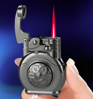 Picture of Butane Torch Lighter - Vintage Rocker Arm Lighter, Windproof Reusable Adjustable Jet Flame Lighters
