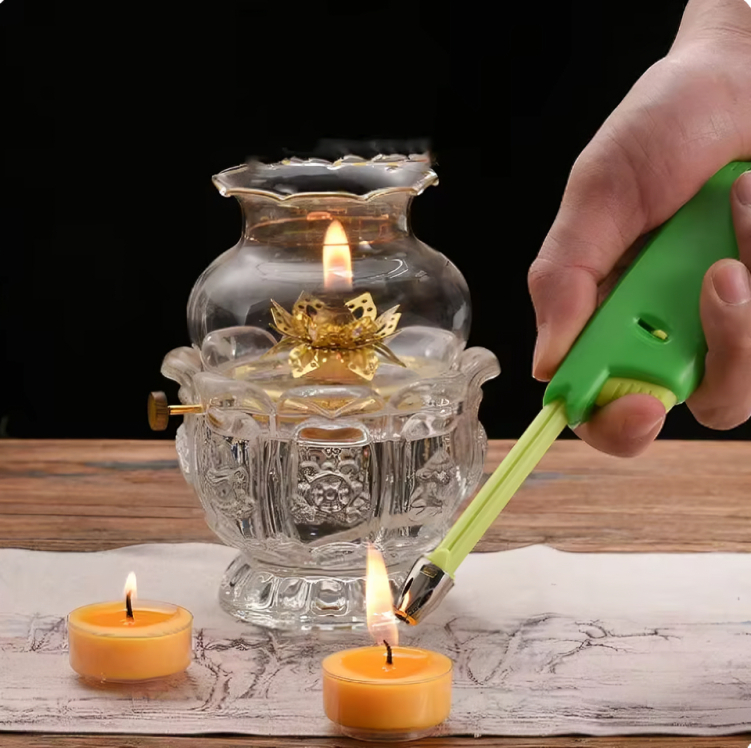 Picture of Candle Lighter Adjustable Kitchen Igniter Mini Butane Gas Refillable Plastic Torch Lighter for BBQ Outdoor Fire Start 11-18cm lighter