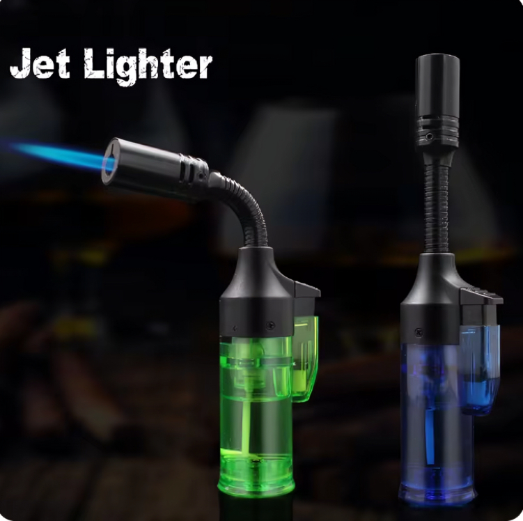 Picture of 360 Degree Hose Torch Lighter Gas visible Jet Lighter Refillable Butane Lighter Adjustable Flame size Men's Gadget