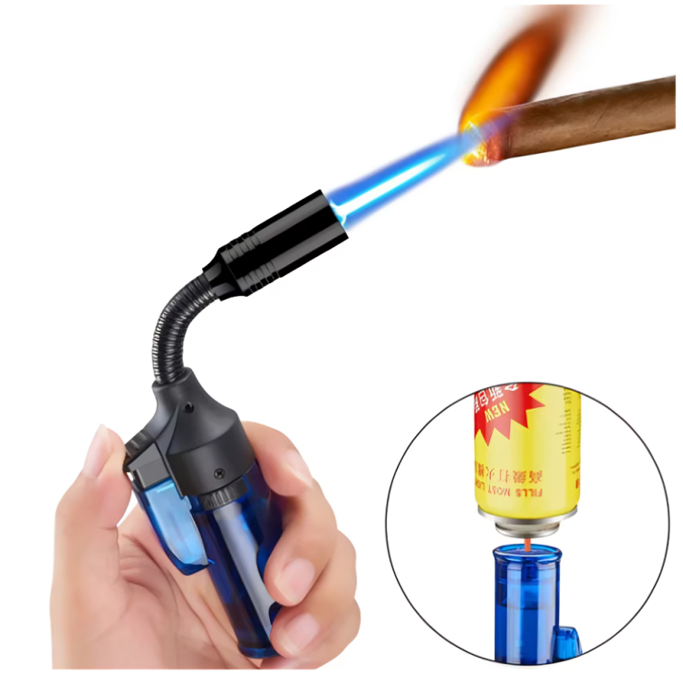 Picture of 360 Degree Hose Torch Lighter Gas visible Jet Lighter Refillable Butane Lighter Adjustable Flame size Men's Gadget