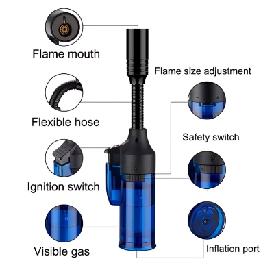 Picture of 360 Degree Hose Torch Lighter Gas visible Jet Lighter Refillable Butane Lighter Adjustable Flame size Men's Gadget