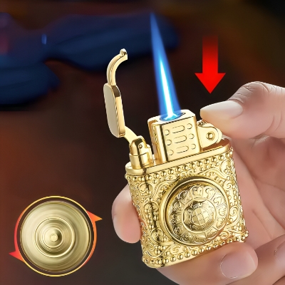 Picture of Creative Vintage Metal red Lighter Lucky Wheel Rotating Gas Lighter Windproof Lighter