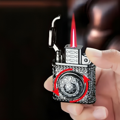 Picture of Creative Vintage Metal red Lighter Lucky Wheel Rotating Gas Lighter Windproof Lighter