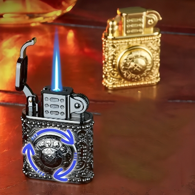 Picture of Creative Vintage Metal red Lighter Lucky Wheel Rotating Gas Lighter Windproof Lighter