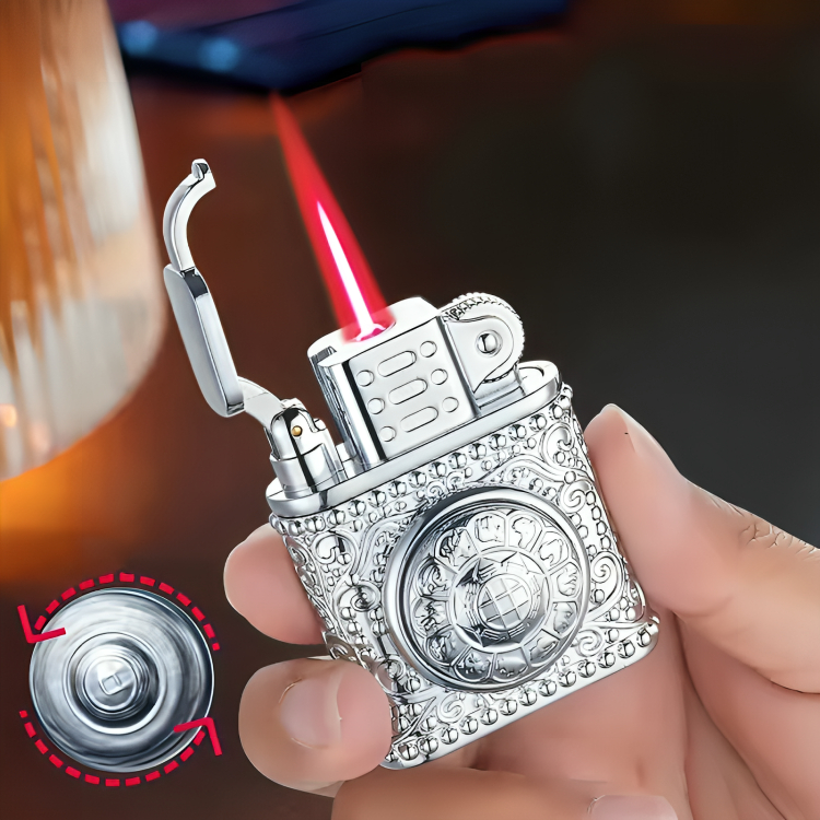 Picture of Creative Vintage Metal red Lighter Lucky Wheel Rotating Gas Lighter Windproof Lighter