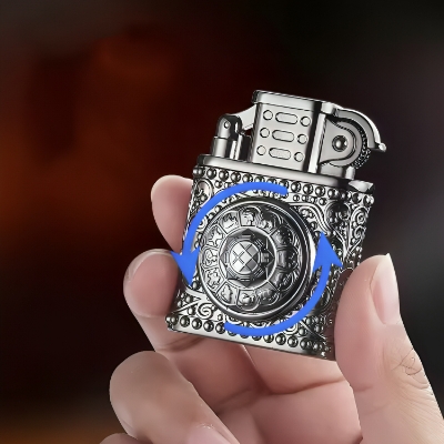 Picture of Creative Vintage Metal red Lighter Lucky Wheel Rotating Gas Lighter Windproof Lighter