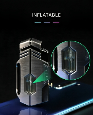 Picture of New Metal Double Flame Butane Gas Lighter Windproof Big Flame Lighter Outdoor Visible Gas Window Gift for Men