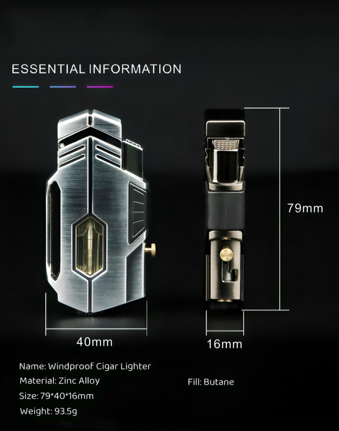 Picture of New Metal Double Flame Butane Gas Lighter Windproof Big Flame Lighter Outdoor Visible Gas Window Gift for Men
