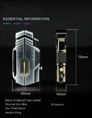 Picture of New Metal Double Flame Butane Gas Lighter Windproof Big Flame Lighter Outdoor Visible Gas Window Gift for Men