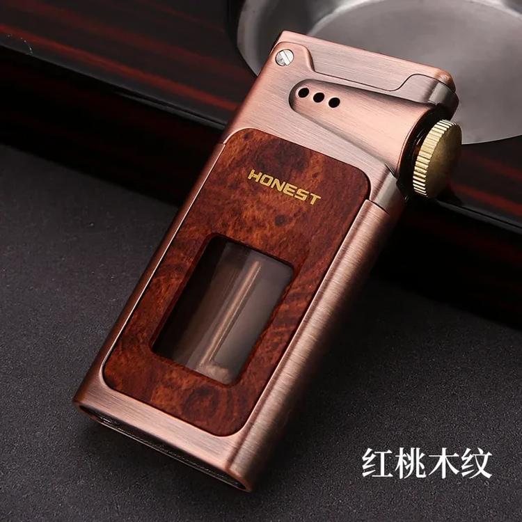 Picture of Honest Vintage kerosene lighter One button ector Metal wheel lighter Oil compartment Cool open flame lighter Gifts See Through