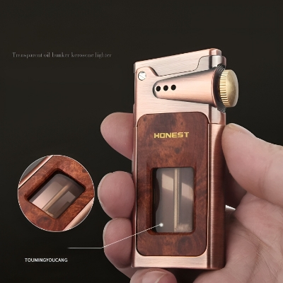 Picture of Honest Vintage kerosene lighter One button ector Metal wheel lighter Oil compartment Cool open flame lighter Gifts See Through