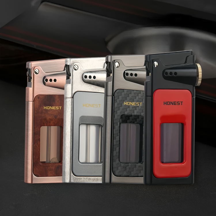 Picture of Honest Vintage kerosene lighter One button ector Metal wheel lighter Oil compartment Cool open flame lighter Gifts See Through