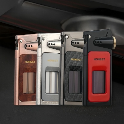 Picture of Honest Vintage kerosene lighter One button ector Metal wheel lighter Oil compartment Cool open flame lighter Gifts See Through