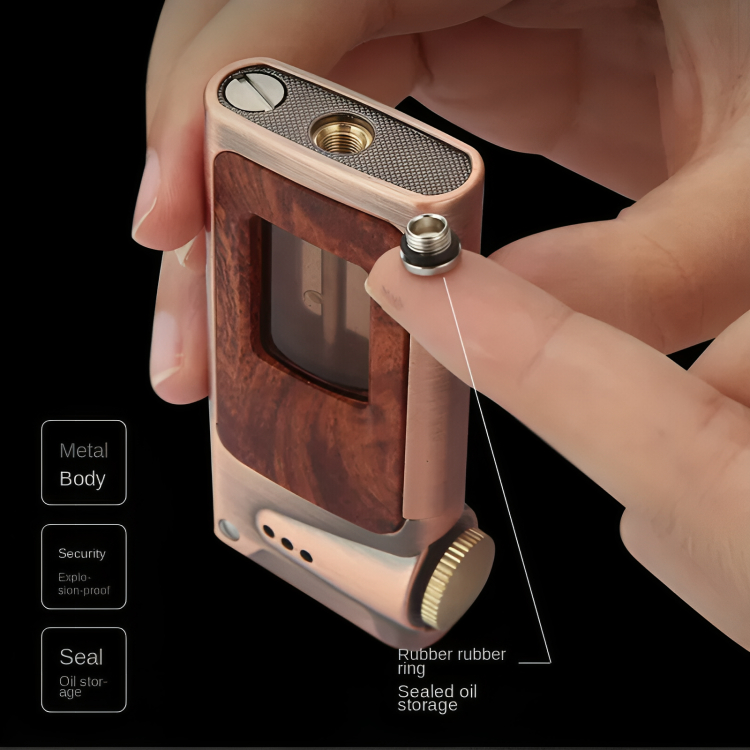 Picture of Honest Vintage kerosene lighter One button ector Metal wheel lighter Oil compartment Cool open flame lighter Gifts See Through