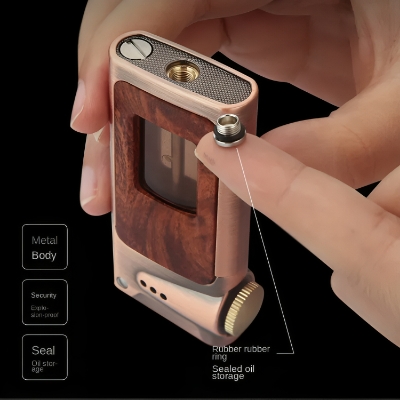 Picture of Honest Vintage kerosene lighter One button ector Metal wheel lighter Oil compartment Cool open flame lighter Gifts See Through
