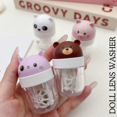 Picture of New Doll Design Manually Portable Contact Lens Washer. Small size Lenses Cleaning Case.Contact Lens Accessories Kit.#Dollwasher