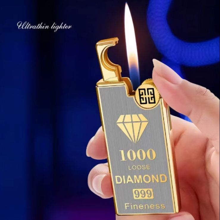 Picture of Fashion Ultra-thin Butane Gas Lighter Metal Grinding Wheel Ignition Lighter Accessories High Quality Gift New