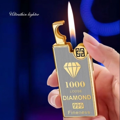 Picture of Fashion Ultra-thin Butane Gas Lighter Metal Grinding Wheel Ignition Lighter Accessories High Quality Gift New