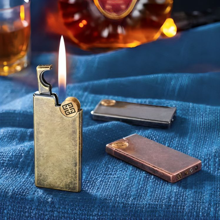 Picture of Fashion Ultra-thin Butane Gas Lighter Metal Grinding Wheel Ignition Lighter Accessories High Quality Gift New