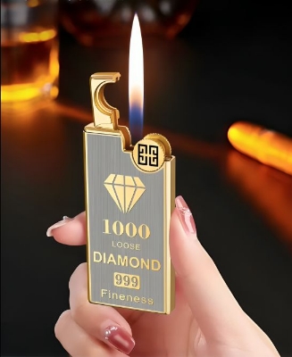 Picture of Fashion Ultra-thin Butane Gas Lighter Metal Grinding Wheel Ignition Lighter Accessories High Quality Gift New