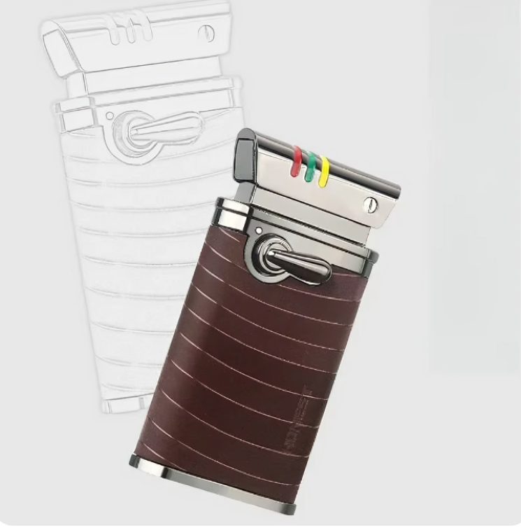 Picture of Honest Creative Metal PU Leather Rocker Arm Kerosene Lighter Automatic Open Cover Retro Collection Lighters