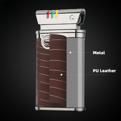 Picture of Honest Creative Metal PU Leather Rocker Arm Kerosene Lighter Automatic Open Cover Retro Collection Lighters