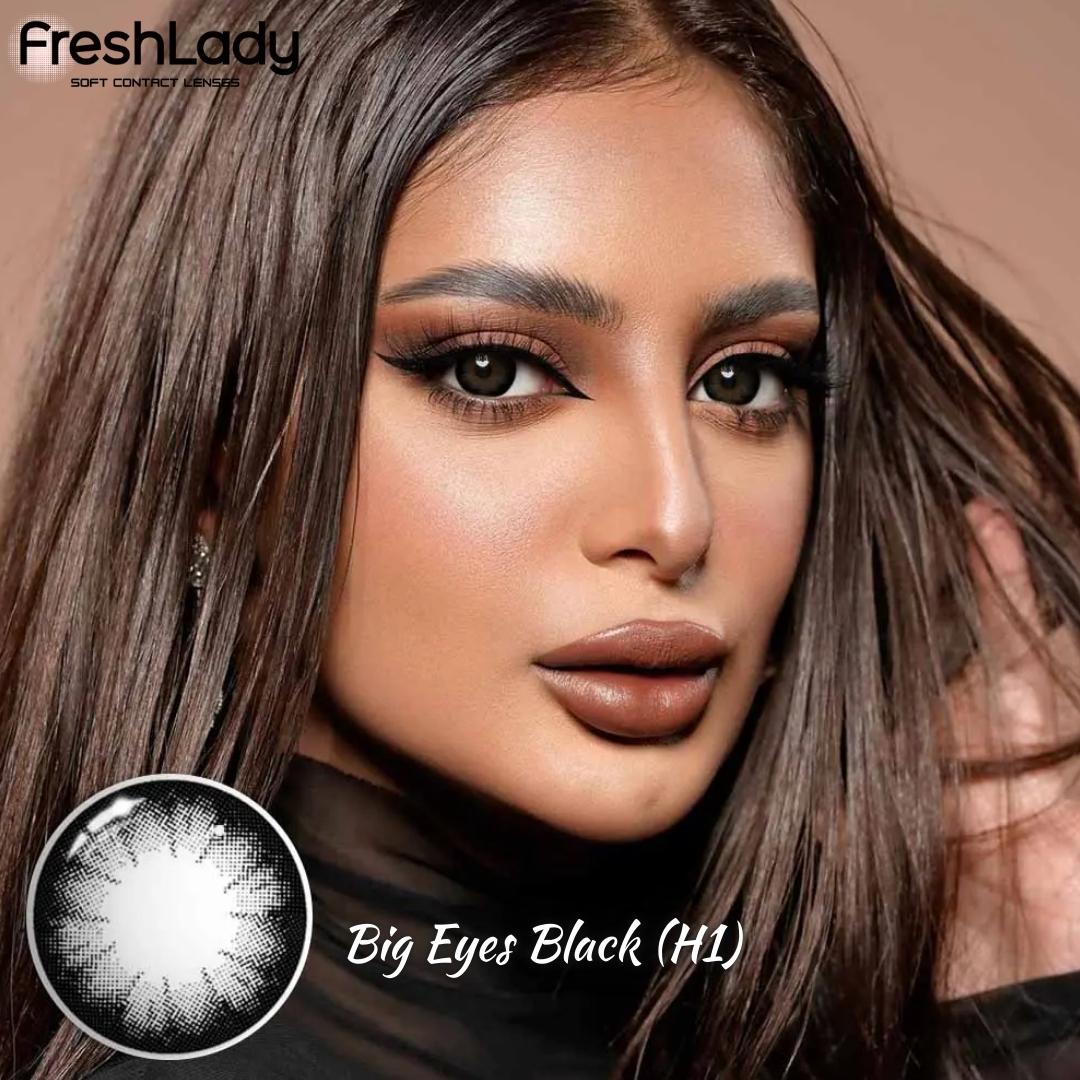 Picture of New Freshlady Big Eyes H1 Black Color Contact Lens With regular kit box for men & women. 1 pair Freshlady Color Contact Lens For Eye makeup/Eye Fashion. Freshlady Big Eyes Series. #h1black